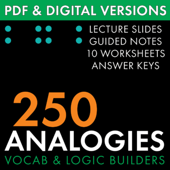Preview of Analogies, 250 Analogy Questions, Build Vocabulary & Logic, PDF & Google Drive