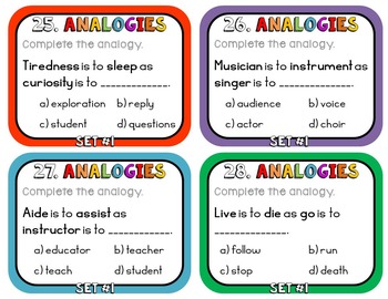 Analogy Task Cards by Rock Paper Scissors | Teachers Pay Teachers