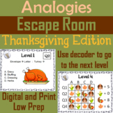 Analogies Activity: Thanksgiving Escape Room ELA