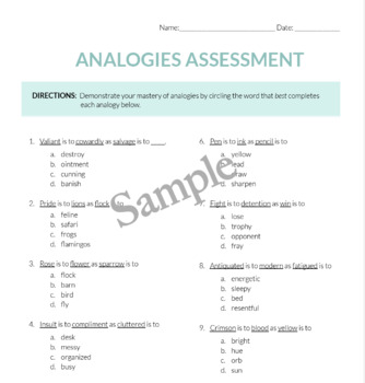 Preview of Analogies Assessment