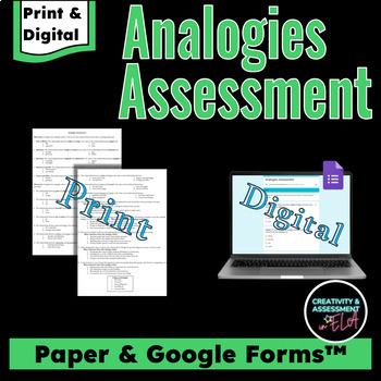 Preview of Analogies Assessment Quiz | Increasing in Difficulty | Print and Google Forms™