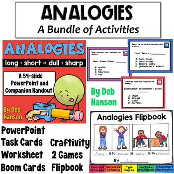 Preview of Analogies Bundle of Activities: Worksheets, Task Cards, PowerPoint, Games