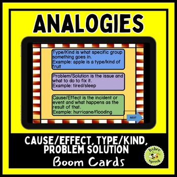 Preview of Analogies By Type Cause Effect Problem Solution Digital Boom Cards