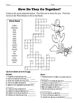 Analogies Crossword Puzzle by Kelly Connors | Teachers Pay Teachers