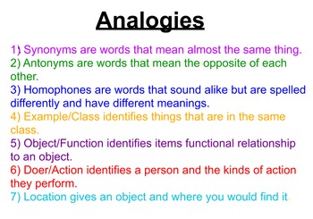 Types Of Analogies Chart