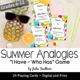 Analogies "I Have...Who Has" Summer-Themed Game, Printable
