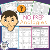 Analogies No Prep Worksheets, Print and Go, Homework, Illustrated