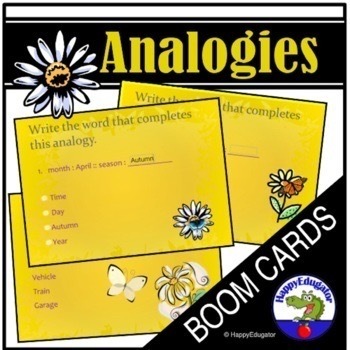 Preview of Analogies Practice BOOM CARDS with Easel Assessment