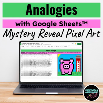 Preview of Analogies Practice | ELA Mystery Reveal Picture Pixel Art Puzzle Google Sheets™