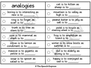 Analogies Ring For Middle School Speech Therapy By The Speech Express