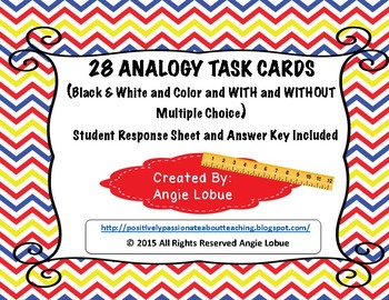 Preview of Analogy Task Cards -Black & White and Color & WITH and WITHOUT MULTIPLE CHOICE