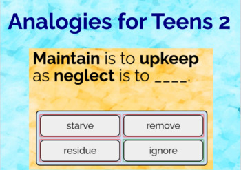 Preview of Analogies for Teens 2 BOOM CARDS 