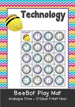 Preview of Analogue Time - Hour O'Clock & Half Hour Maths BeeBot Play Mat. Bee Bot Coding