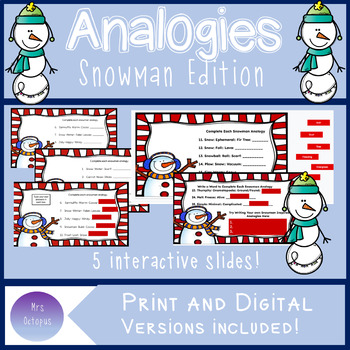 Preview of Analogy Practice Snowman Edition: A Winter  Critical Thinking Word Game