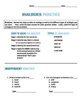 Preview of Analogy Practice: Types of Analogies