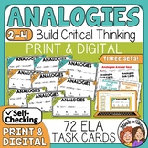Analogy Task Cards | 3 sets of analogies! | 72 Print & Digital Multiple Choice |