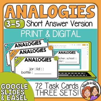 Preview of Analogies Task Cards | Print & Digital | ELA Test Prep Practice | Analogy Set 2!
