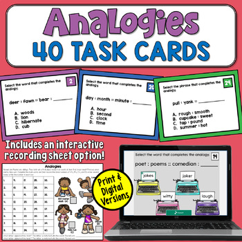 Preview of Analogy Task Cards: Practice Completing Analogies 4th and 5th Grade