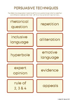 Preview of Analysing Argument Persuasive Techniques Flashcard