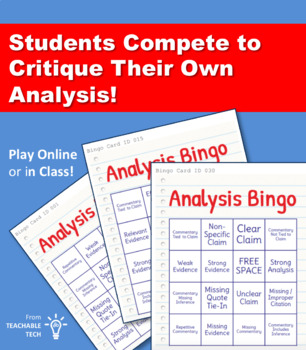 Preview of Analysis Bingo - A Class Game for Self-Critique