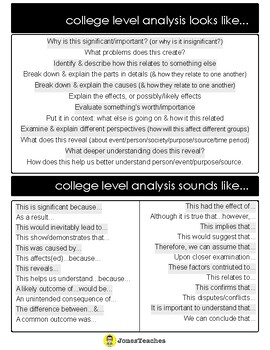 Preview of Analysis & Critical Thinking Scaffold Poster/Handout