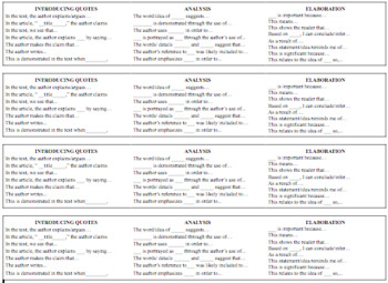 Preview of Analysis & Elaboration Sentence Frames