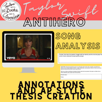 Preview of Analysis of "Anti-Hero" by Tayor Swift (annotations, analysis, and thesis)