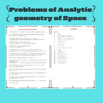 Preview of Analytic Geometry of Space Worksheet