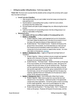 Preview of Analytical Essay Editing Workshop Lesson Plan - Grades 9-12
