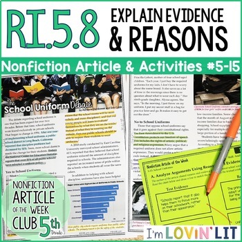 Preview of Analyze Claims & Reasons (Argument) RI.5.8 | School Uniform Debate Article#5-15