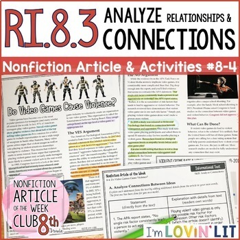 Preview of Analyze Connections RI.8.3 | Do Video Games Cause Violence? Article #8-4