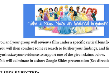 Preview of Analyze Disney Films Using Critical Lenses - Literary Critical theory project 