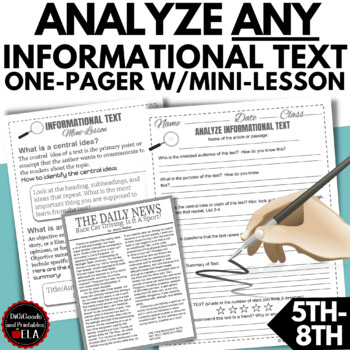 Preview of Analyze Informational Text and Write Objective Summary Middle School ONE PAGER