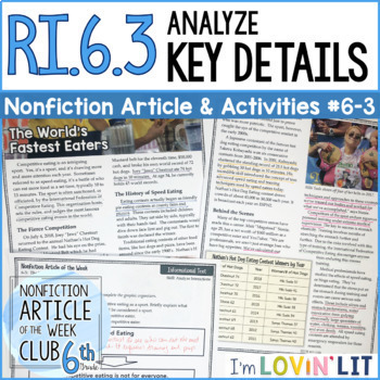 Preview of Analyze Key Details RI.6.3 | Competitive Eating Article #6-3