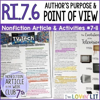 Preview of Analyze Point of View & Purpose RI.7.6 | Television Technology Article #7-11