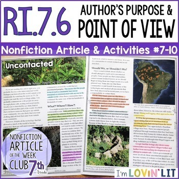 Preview of Analyze Point of View & Purpose RI.7.6 | Uncontacted Peoples Article #7-10