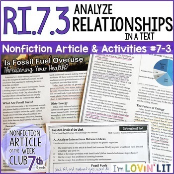 Preview of Analyze Relationships in a Text RI.7.3 | Fossil Fuel Overuse Article #7-3