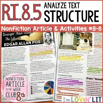 Preview of Analyze Text Structure RI.8.5 | Edgar Allan Poe BIOGRAPHY Article #8-8