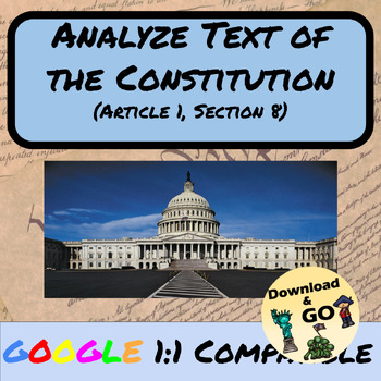 Preview of Analyze Text of the Constitution - Legislative Branch - DBQ Assignment