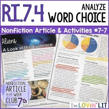 Preview of Analyze Word Choice RI.7.4 | Aliens: A Look at the Evidence #7-7