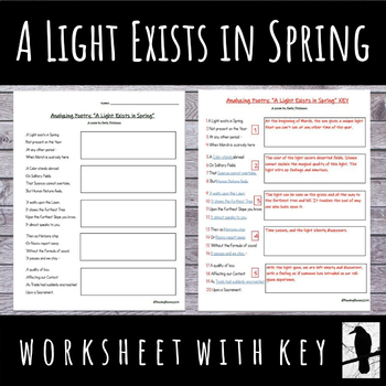 yderligere udelukkende Bemyndigelse Analyze the Poem: "A Light Exists in Spring" by Emily Dickinson | TPT
