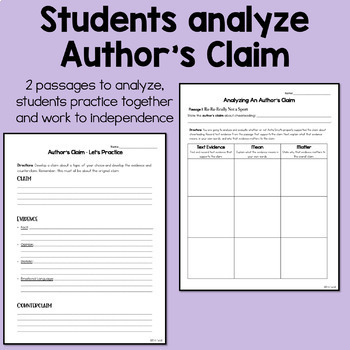 Authors Claim Worksheet and Notes by Elevating ELA | TpT