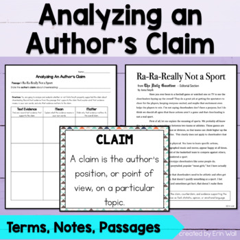 Preview of Authors Claim Worksheet and Notes