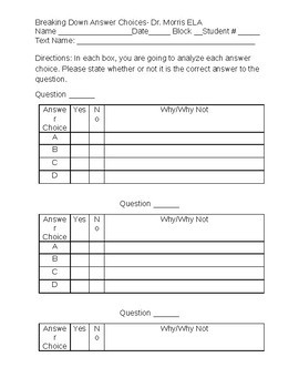 Preview of Analyzing Answer Choices Worksheet