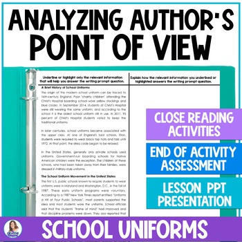 Preview of Analyzing Author's Point of View - Nonfiction Text Lesson - School Uniforms