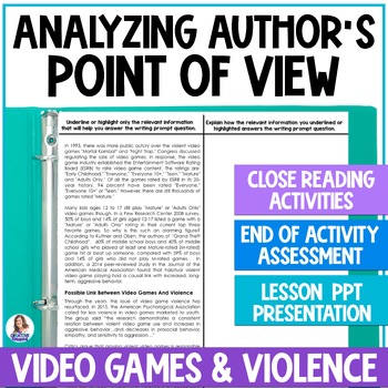 Preview of Author's Point of View Unit - Video Games & Violence Nonfiction Lesson