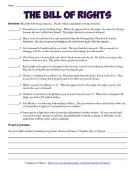 Bill of Rights Scenarios Analysis Worksheet by Students of History