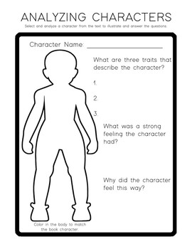 Analyzing Character Analysis ELAR Worksheet Printable by Flutterink Designs