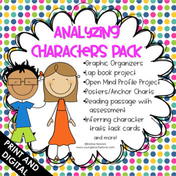 Preview of Character Analysis with Task Cards and Graphic Organizers | Character Traits