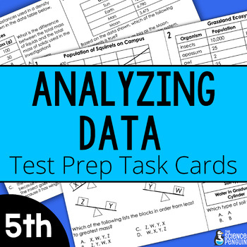 Preview of Analyzing Data 5th Grade Science Test Prep Task Cards + Digital Resource Option